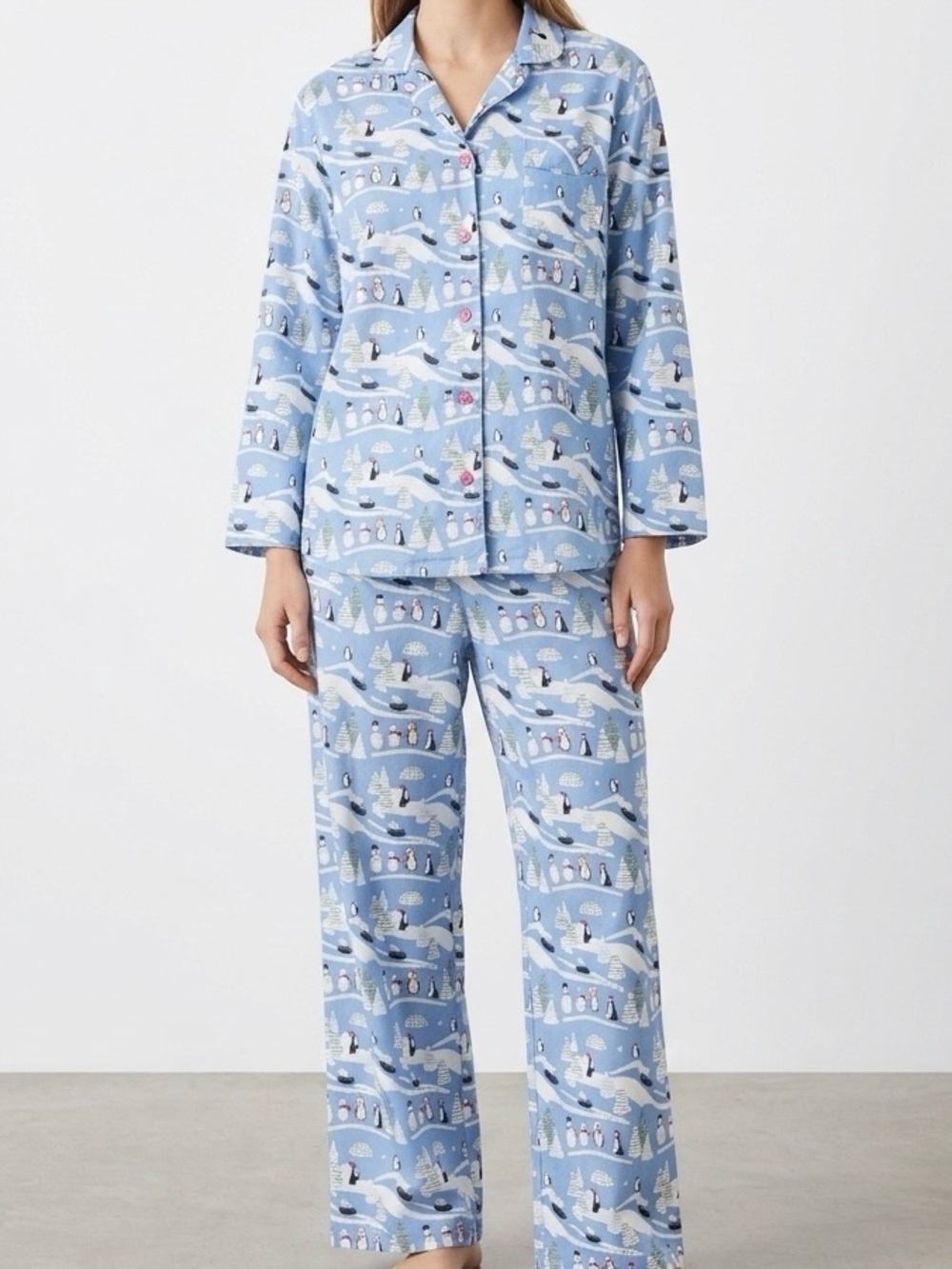 Sleep Sense Penguin Portuguese Flannel Pajama Set Top L Pants XL Cozy Loungewear